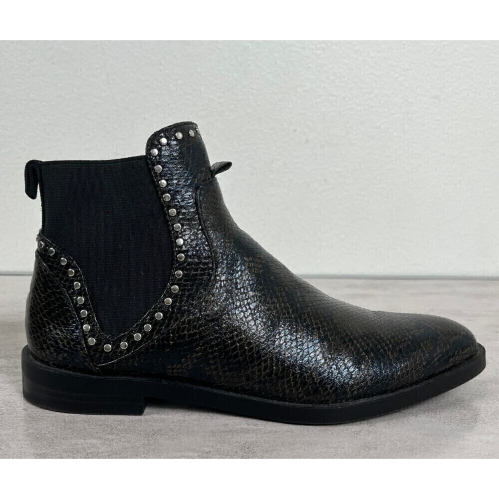 Zara Women Size 6.5 Snakeskin Print Faux Leather Studded Chelsea Ankle Boots - Picture 5 of 9